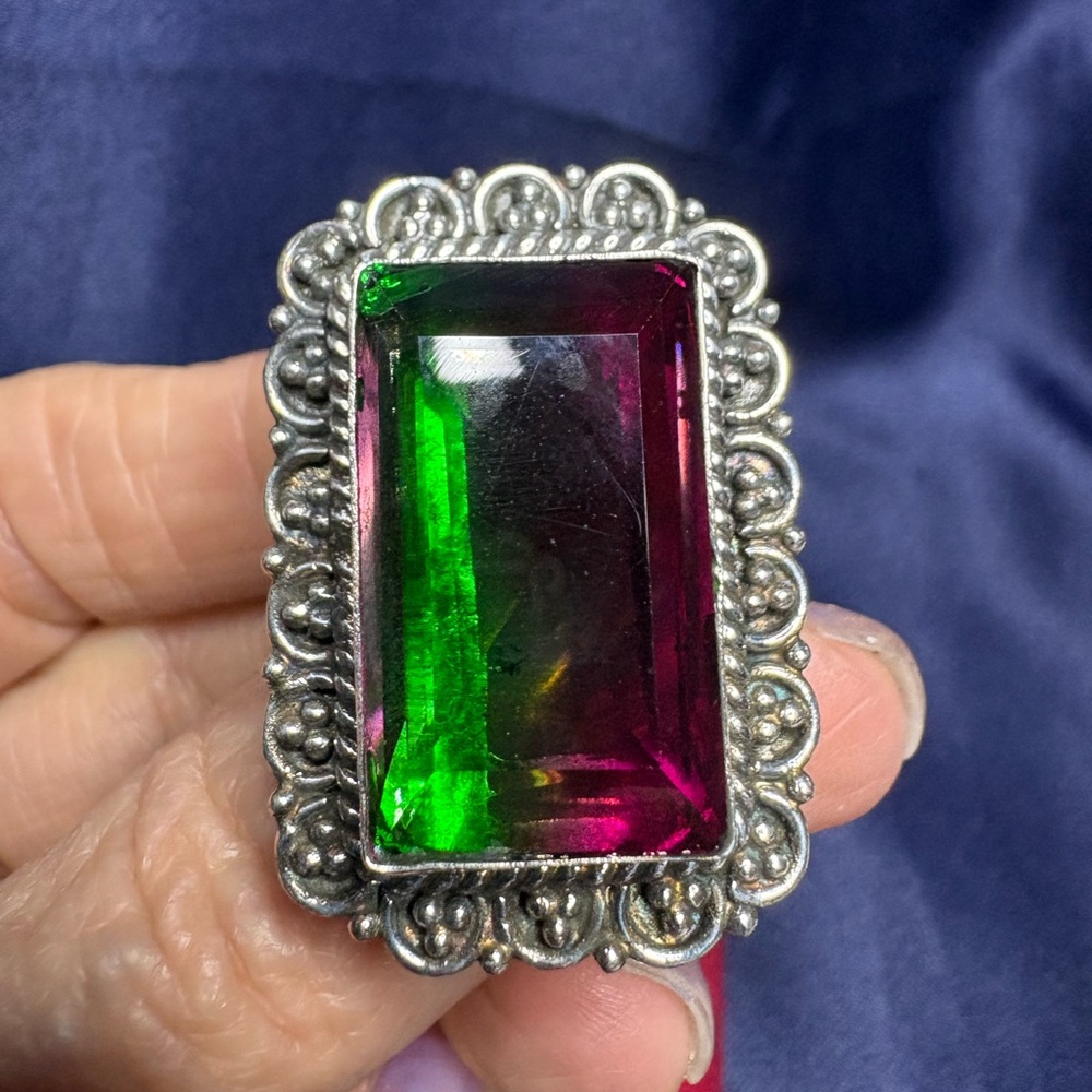 Ring Watermelon Tourmaline 925 Sterling Silver Statement - Picture 2 of 10